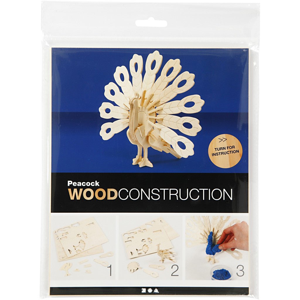 Light Wood 3D Construction Figure Kit Toys Decoration Crafts 10x20.5x17.5cm - Peacock - Home - Crafts