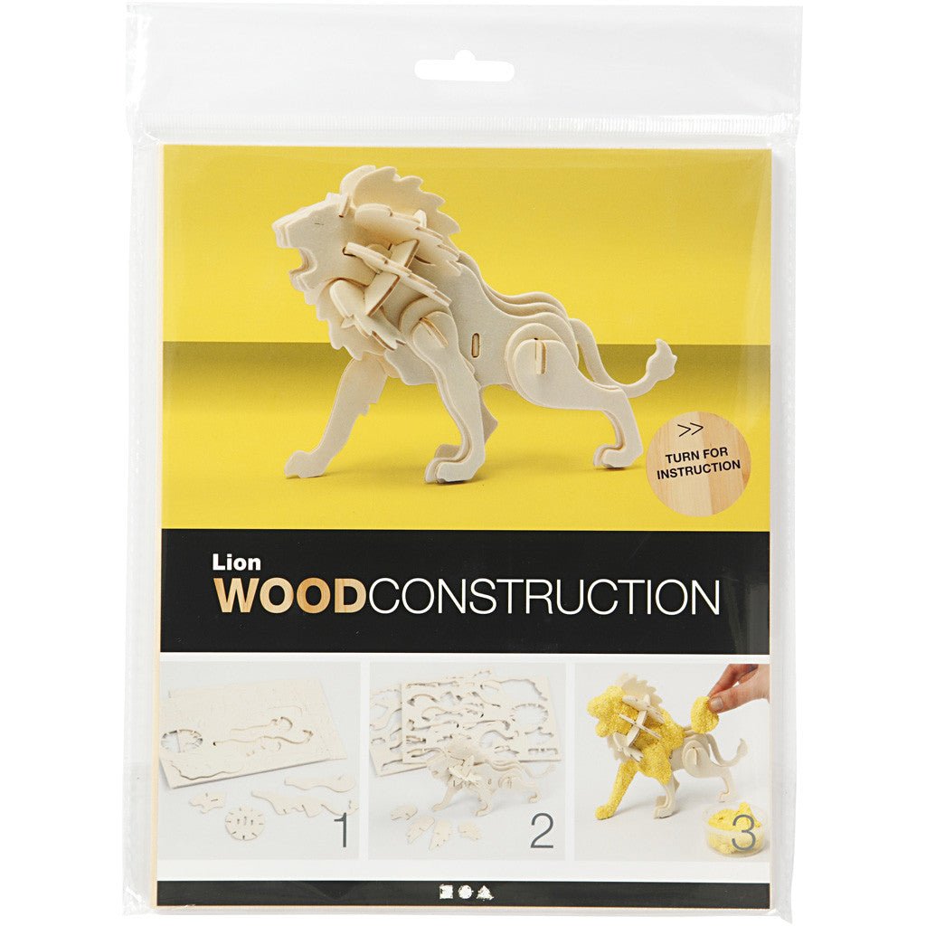 Light Wood 3D Construction Figure Kit Toys Decoration Crafts 18.5x7x7.3cm - Lion - Home - Crafts