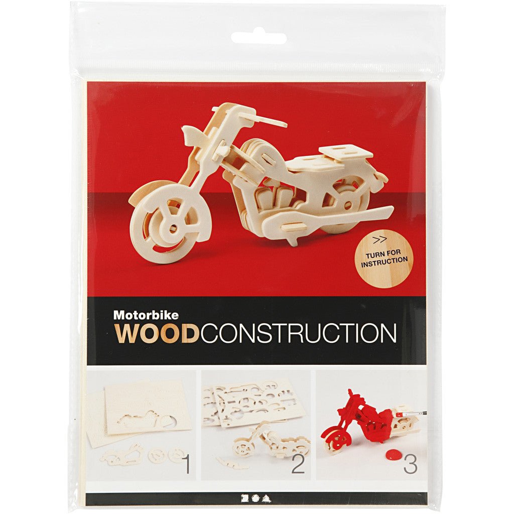 Light Wood 3D Construction Figure Kit Toys Decoration Crafts 19x9x9cm - Motorbike - Home - Crafts