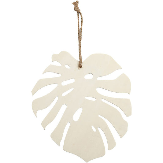Light Wood Carved Monstera Leaf With String Hanging Decoration Crafts W: 19 cm - Home - Crafts