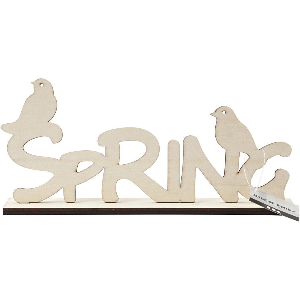 Light Wood Decoration Word Motif On Plank Crafts H: 13.5 cm L: 29 cm - Spring Birds - Home - Crafts