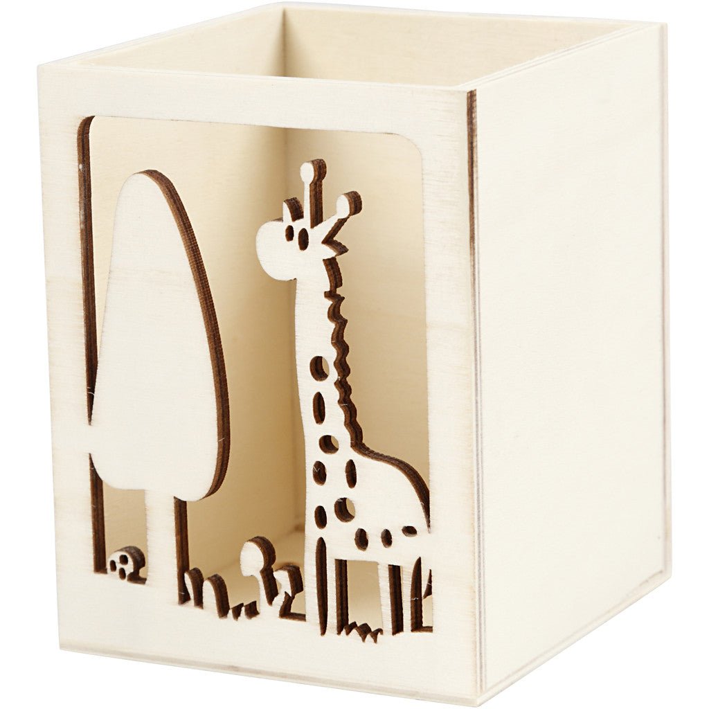 Light Wood Pencil Pen Holder With Punched Motif Stationery Decoration Crafts 10cm - Home - Crafts