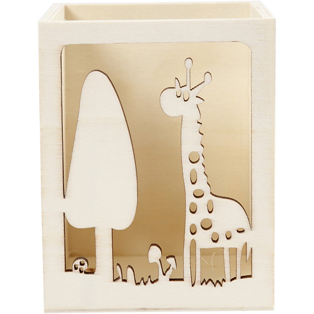 Light Wood Pencil Pen Holder With Punched Motif Stationery Decoration Crafts 10cm - Home - Crafts
