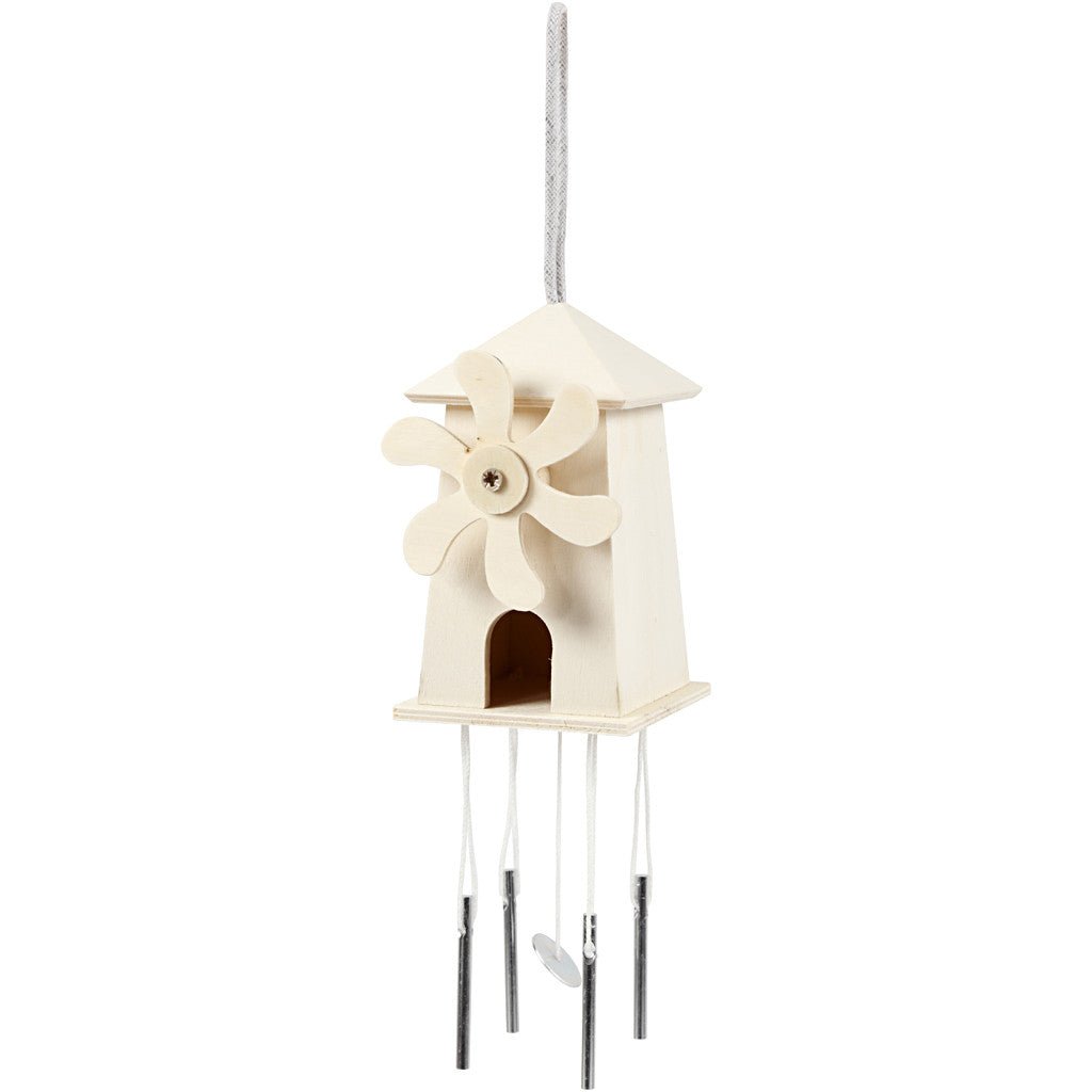 Light Wood Wind Mill With Metal Chimes Hanging Home Decoration Crafts H: 12 cm W: 7 cm - Home - Crafts