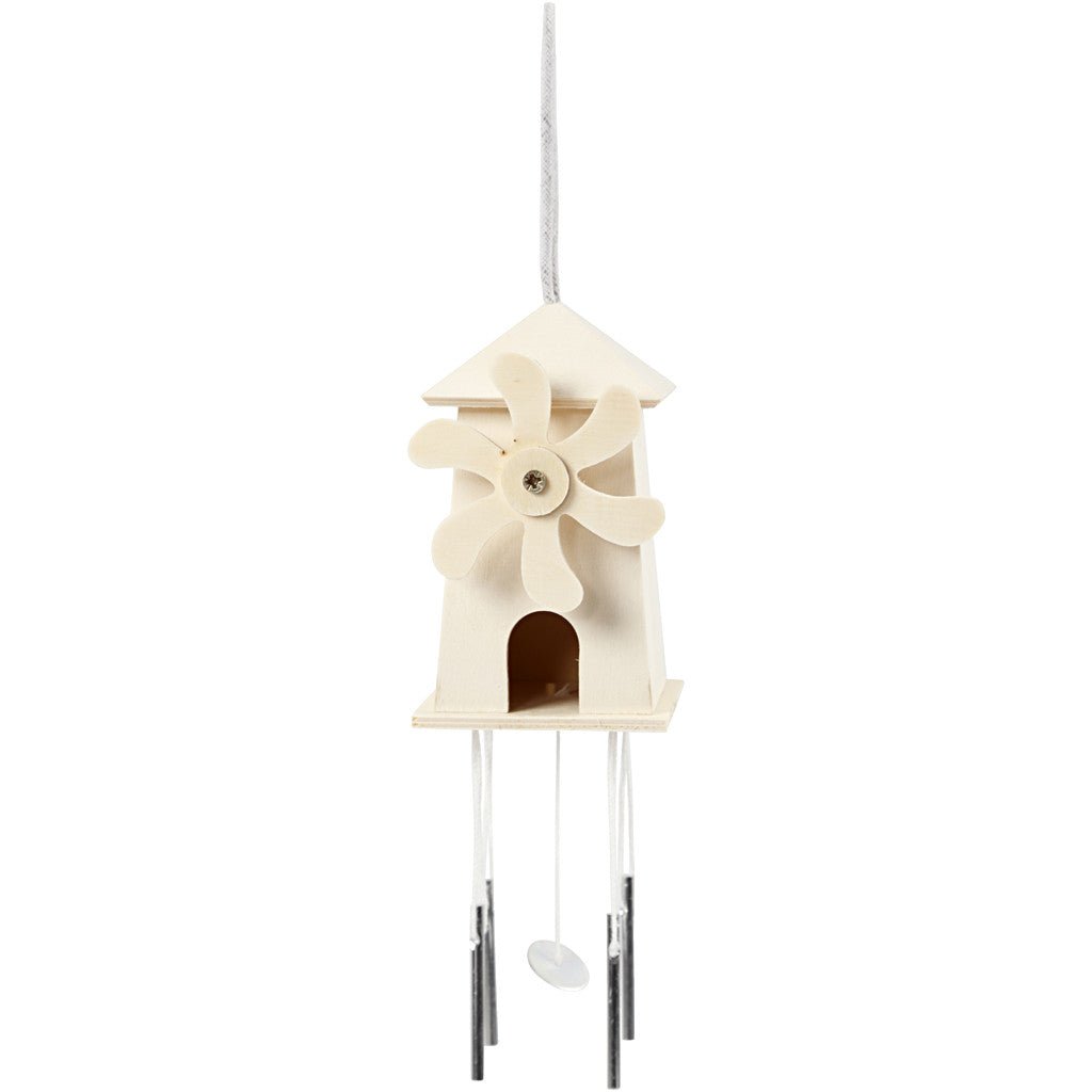 Light Wood Wind Mill With Metal Chimes Hanging Home Decoration Crafts H: 12 cm W: 7 cm - Home - Crafts