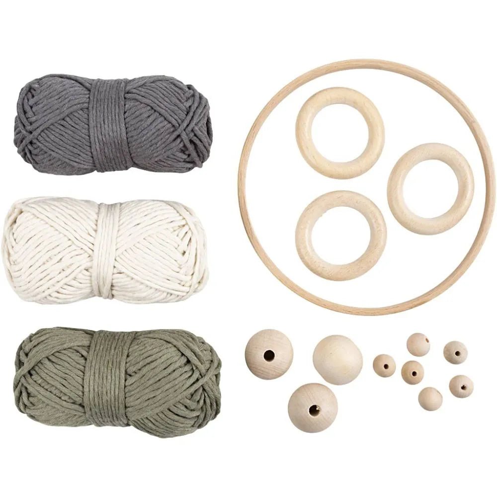 Macramé Discover Kit Knotting 3 Colours 75g/45m Wood Rings Beads