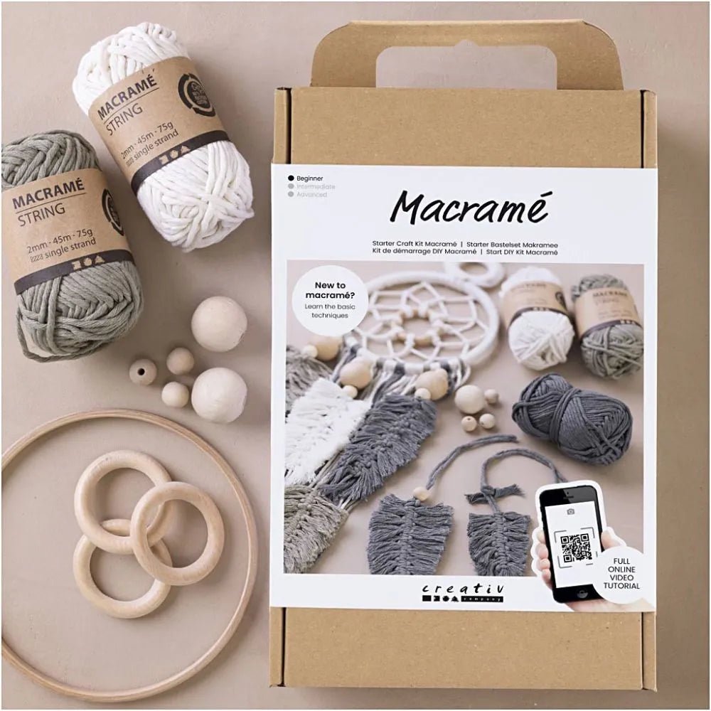 Macramé Discover Kit Knotting 3 Colours 75g/45m Wood Rings Beads