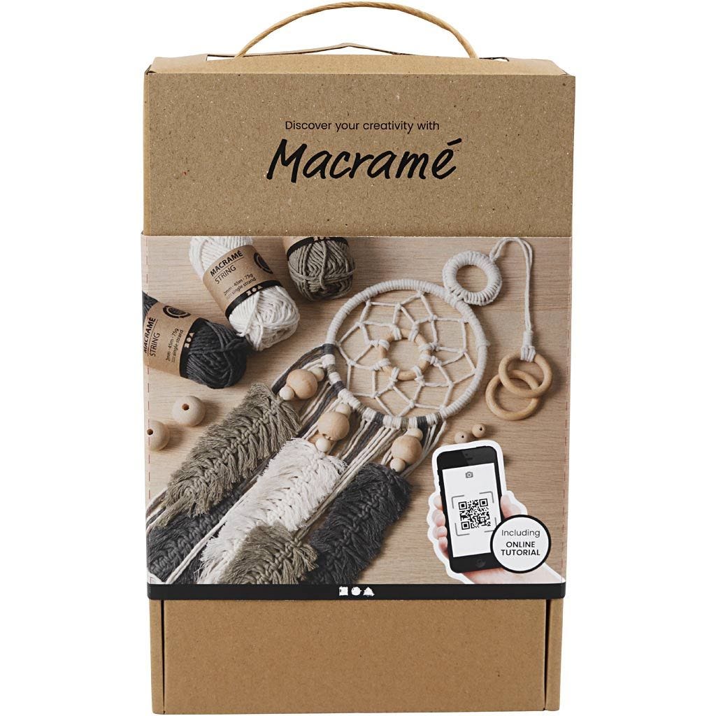 Macramé Discover Kit Knotting 3 Colours 75g/45m Wood Rings Beads