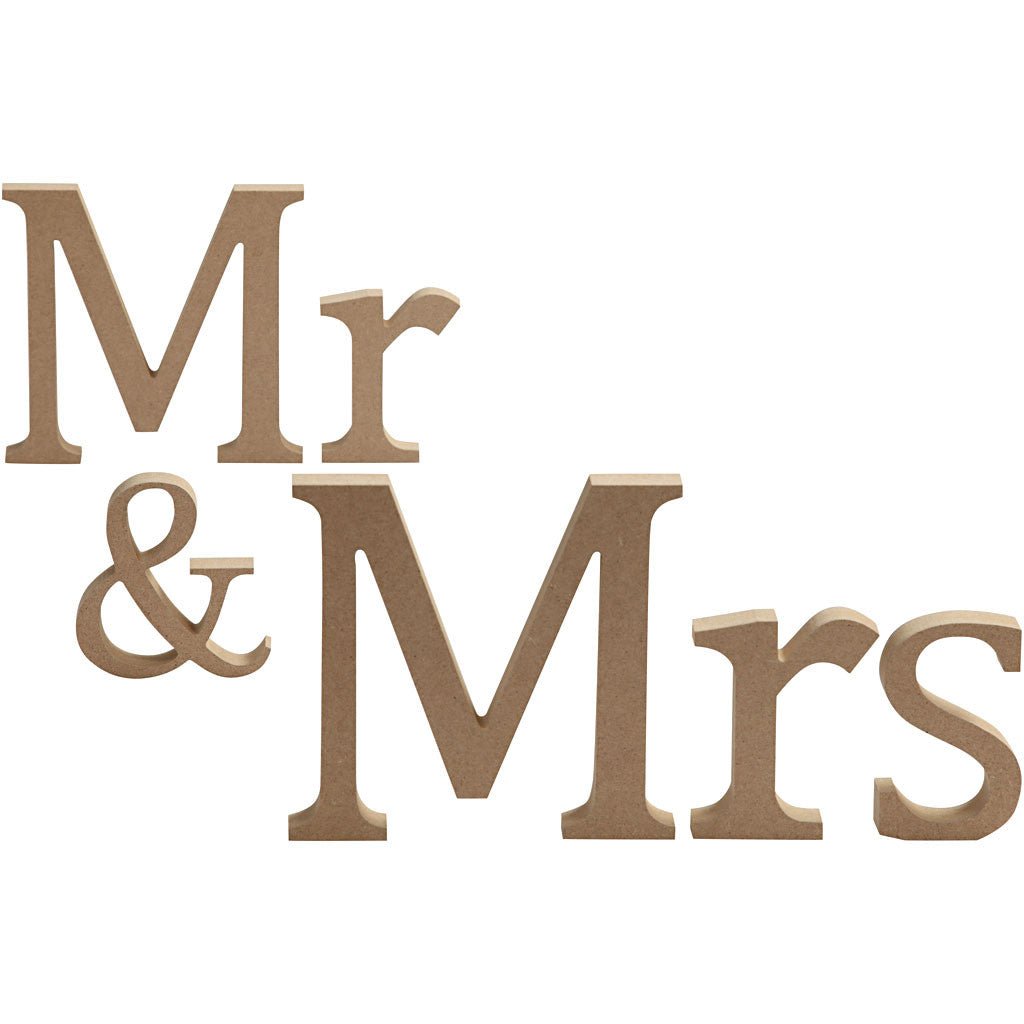 MDF Wood Molded Motif Decoration Letters Symbol Crafts H: 13 cm T: 1.5 cm - Mr & Mrs - Home - Crafts