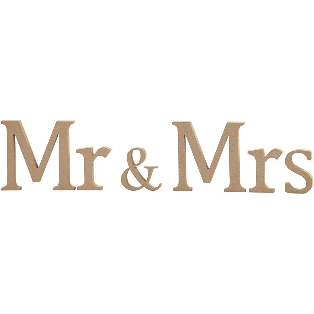 MDF Wood Molded Motif Decoration Letters Symbol Crafts H: 13 cm T: 1.5 cm - Mr & Mrs - Home - Crafts