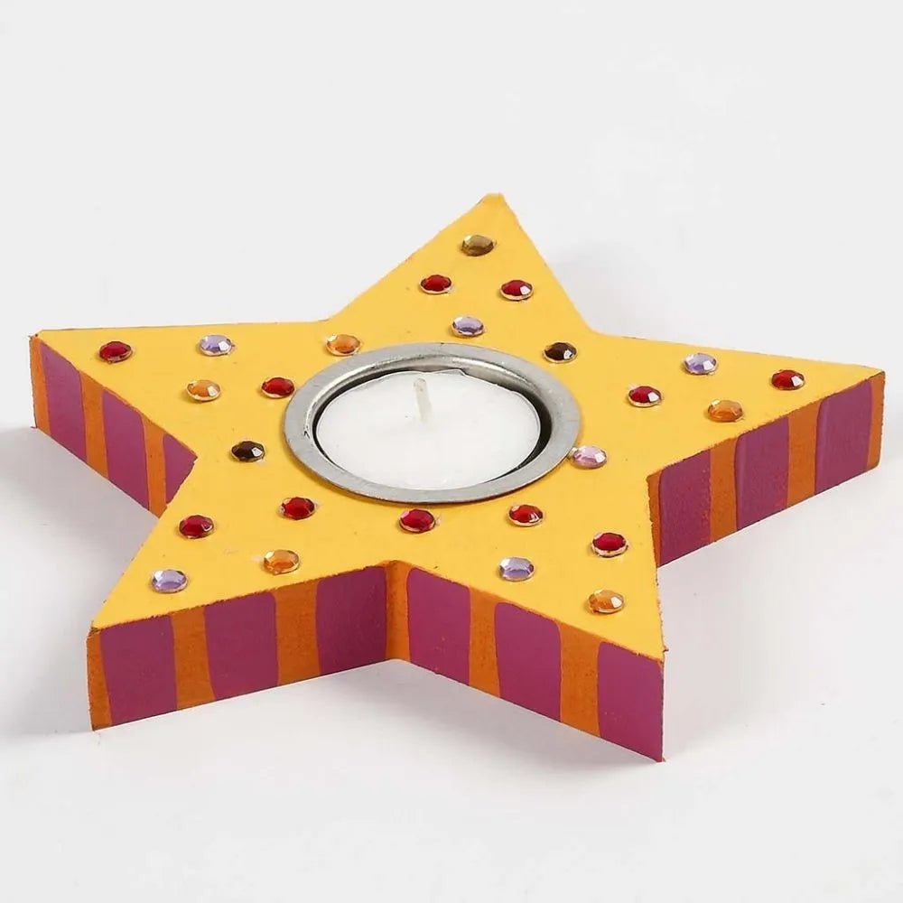 MDF Wood Tea Light Star Shaped Metal Candle Holder Home Decorations Crafts H: 18 mm - Home - Crafts