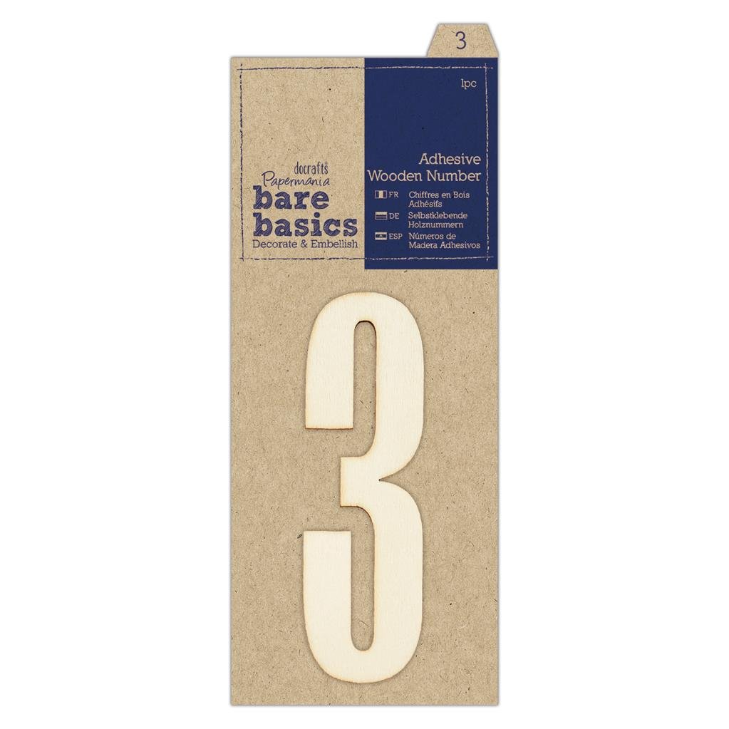 Papermania Bare Basics Adhesive Wooden Numbers (0 - 9) Decoration Scrapbooking Crafts 10cm - Home - Crafts