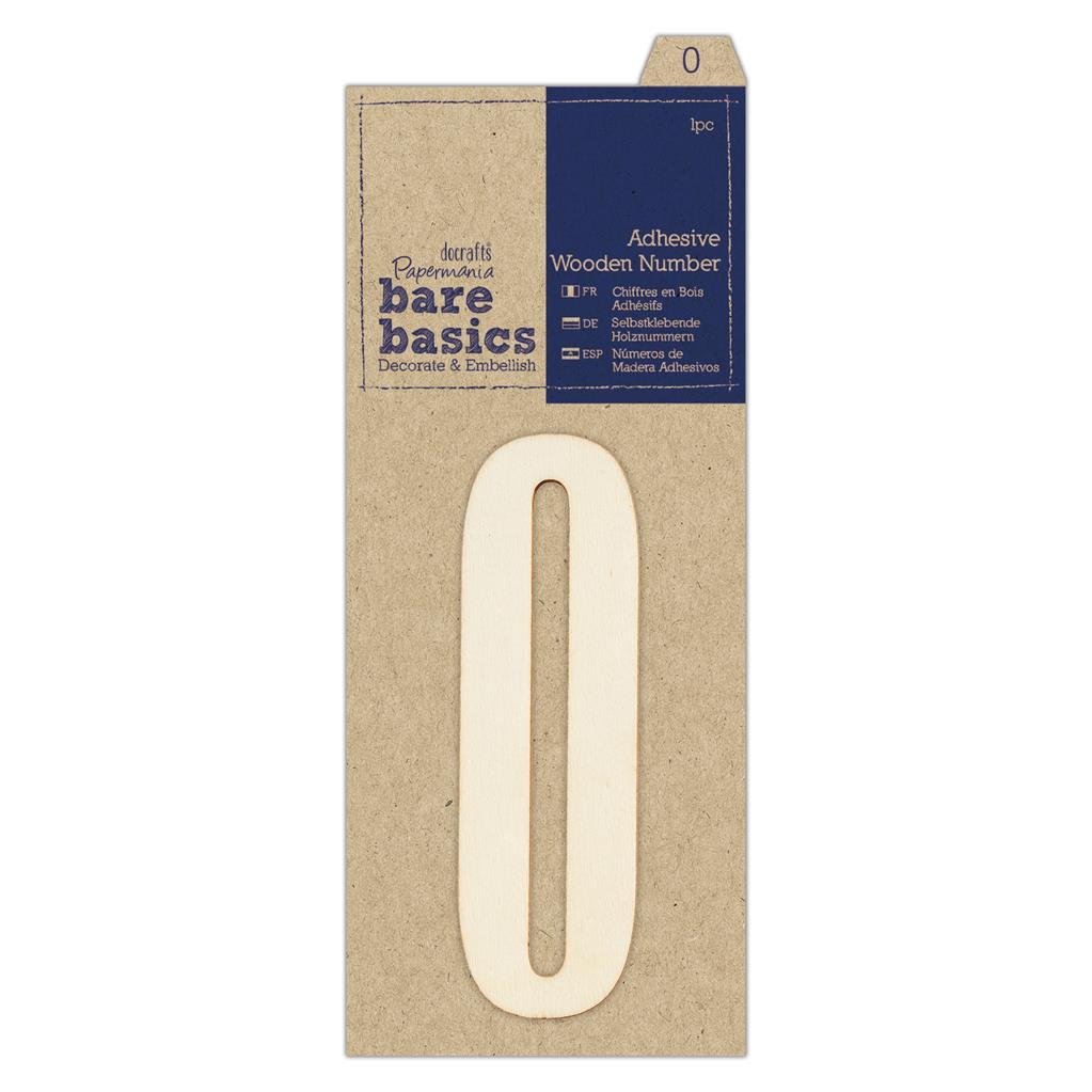 Papermania Bare Basics Adhesive Wooden Numbers (0 - 9) Decoration Scrapbooking Crafts 10cm - Home - Crafts