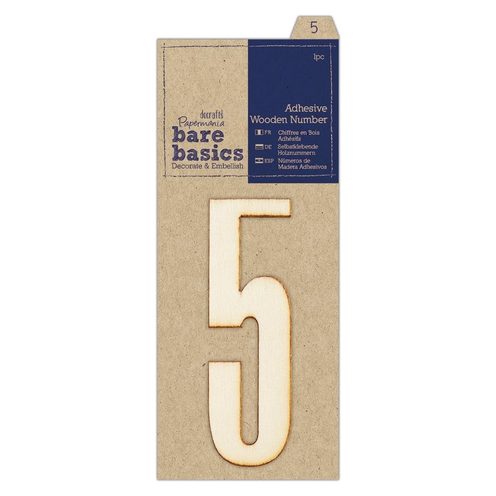 Papermania Bare Basics Adhesive Wooden Numbers (0 - 9) Decoration Scrapbooking Crafts 10cm - Home - Crafts