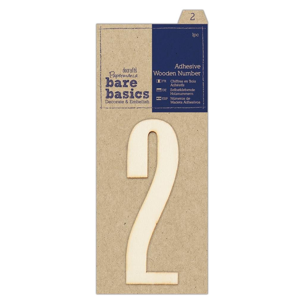 Papermania Bare Basics Adhesive Wooden Numbers (0 - 9) Decoration Scrapbooking Crafts 10cm - Home - Crafts