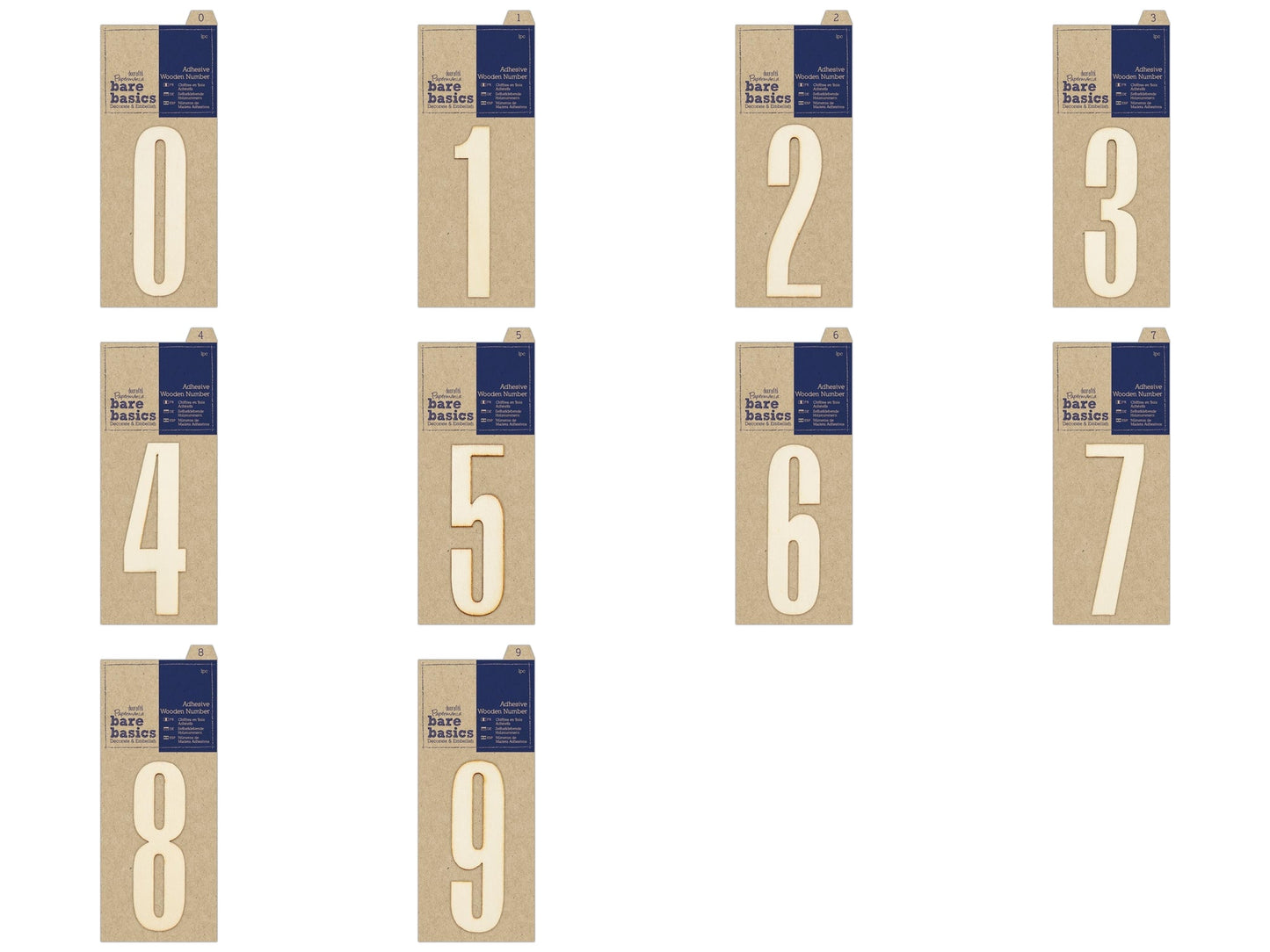 Papermania Bare Basics Adhesive Wooden Numbers (0 - 9) Decoration Scrapbooking Crafts 10cm - Home - Crafts