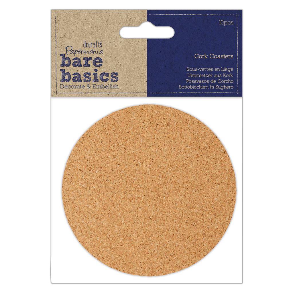 Papermania Bare Basics Cork Coasters Round Shaped Brown 10cm Decoration Crafts x 10 - Home - Crafts