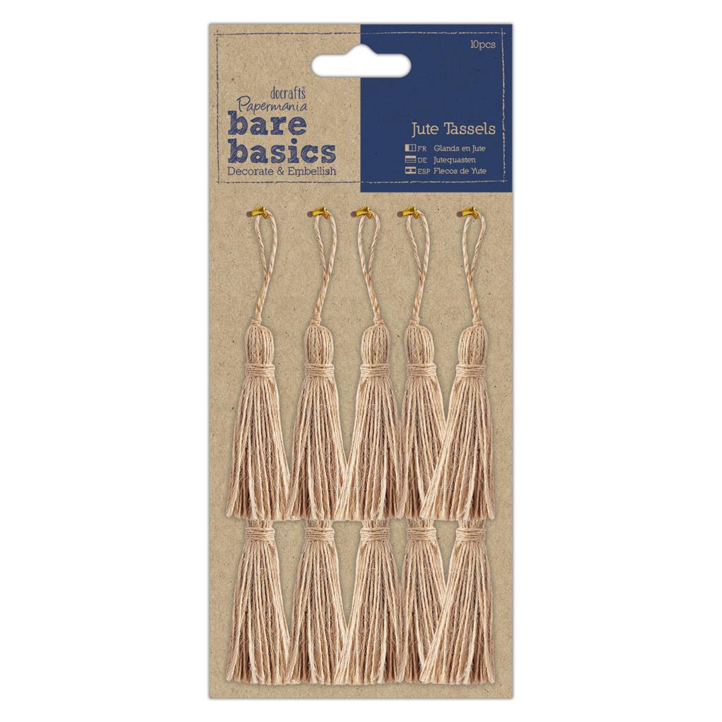 Papermania Bare Basics Jute Tassels Scrapbooking Embellishments Crafts 9cm x 10 - Home - Crafts