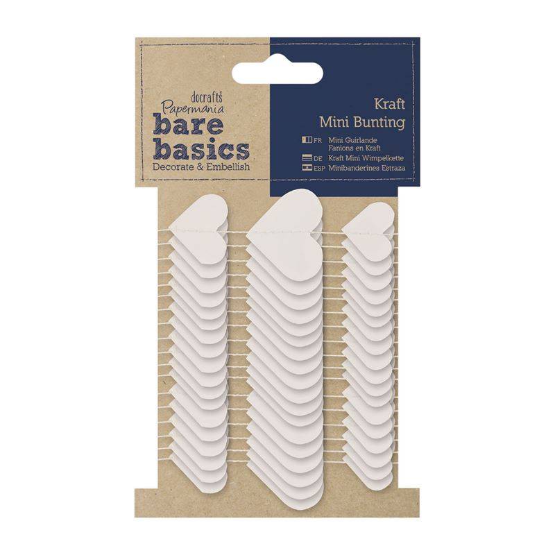 Papermania Bare Basics Kraft Small Hearts Bunting White Table Favours Decoration Crafts - Home - Crafts