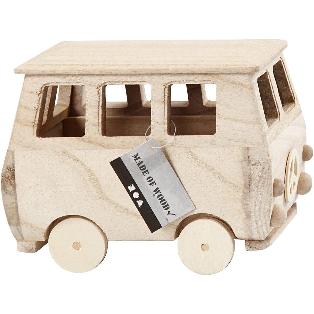 Paulownia Pine Mini Bus Wooden Painting Decoration Material Crafts 17x 10x 13cm - Home - Crafts