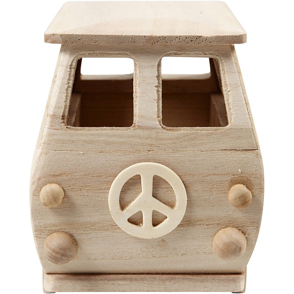 Paulownia Pine Mini Bus Wooden Painting Decoration Material Crafts 17x 10x 13cm - Home - Crafts