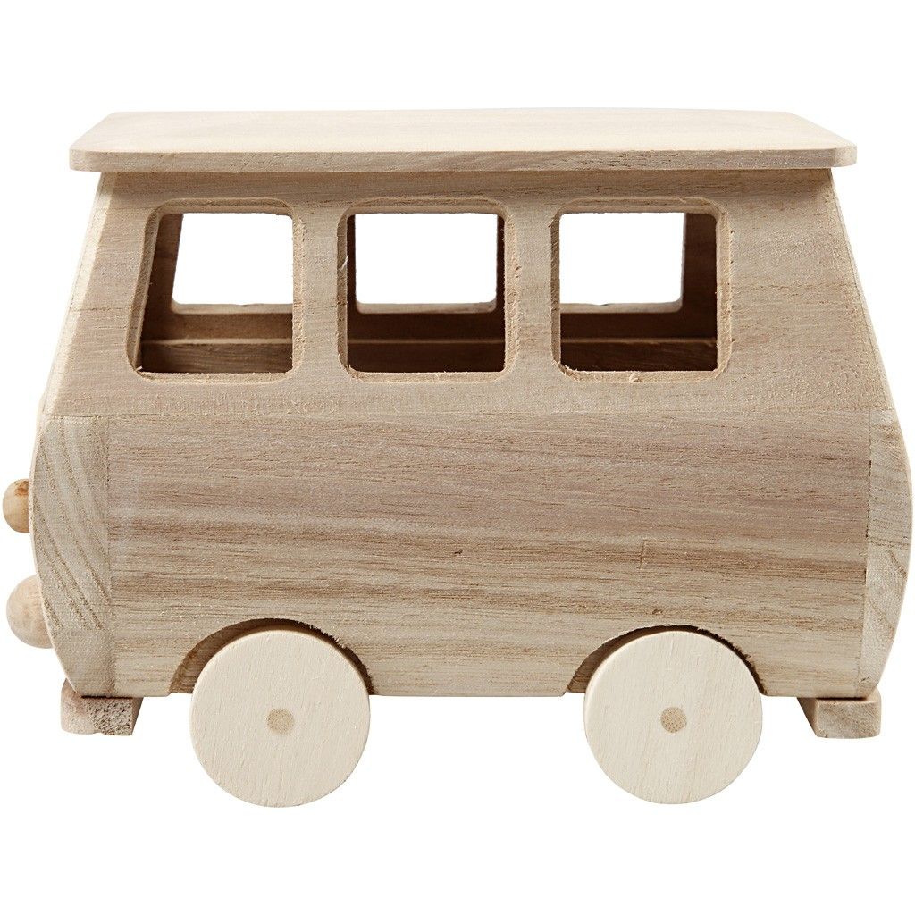 Paulownia Pine Mini Bus Wooden Painting Decoration Material Crafts 17x 10x 13cm - Home - Crafts