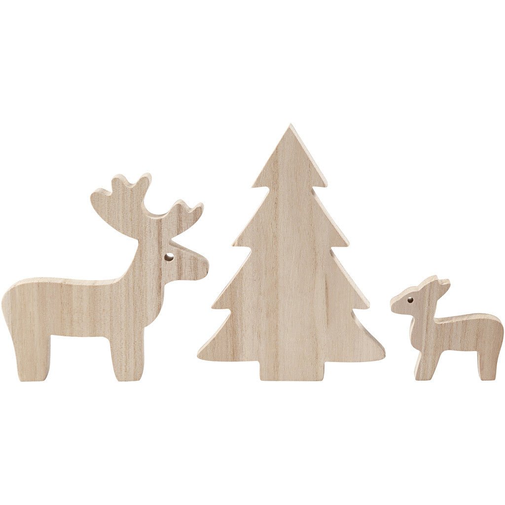 Paulownia Wood Deer Spruce Tree Christmas Decoration Animals Figures Crafts 1.5 cm - Home - Crafts