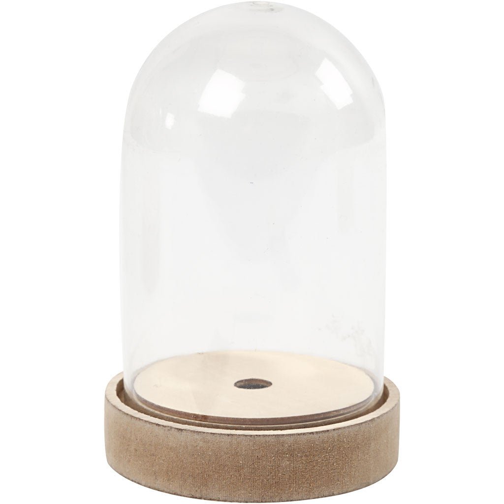 Plastic Globe Bell Jar Dome Display Wooden Base Stand Decorative Vintage DIY Craft - Home - Crafts