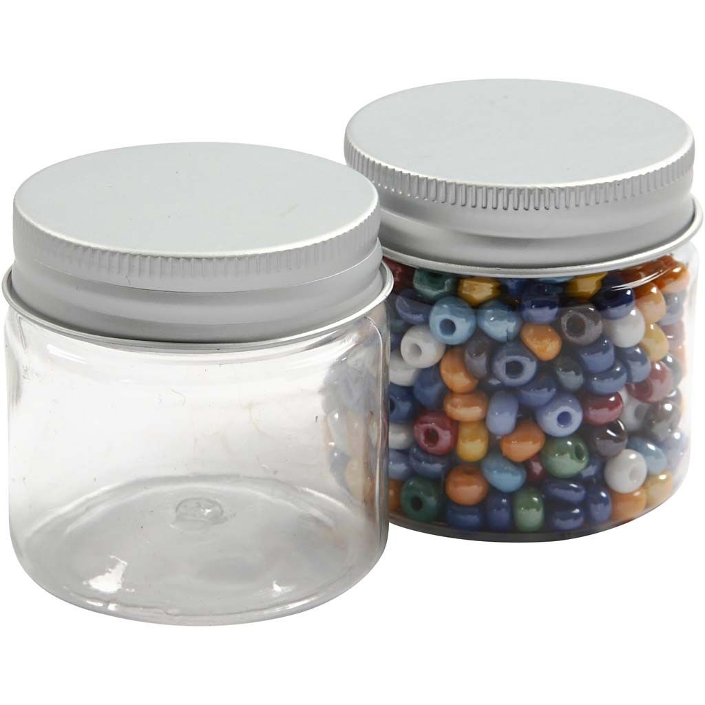Plastic Jar with Screw - on Lid, H: 45mm, D: 44mm, 10 pcs, 50ml - Home - Crafts