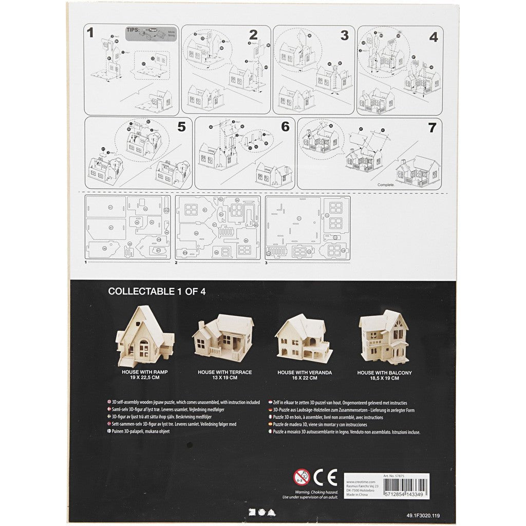 Plywood 3D Construction Kit Toys Children Decoration Crafts 19x17.5x15 cm - House With Terrace - Home - Crafts