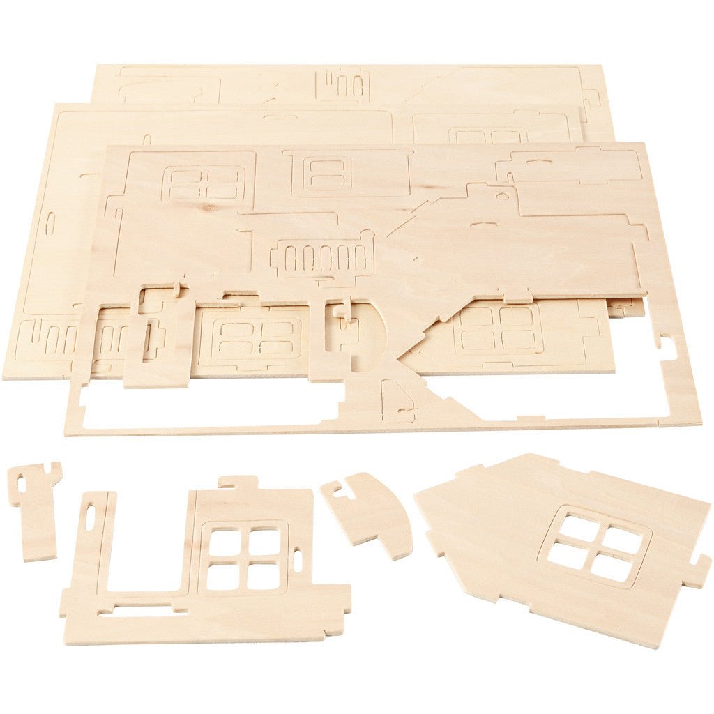 Plywood 3D Construction Kit Toys Children Decoration Crafts 19x17.5x15 cm - House With Terrace - Home - Crafts
