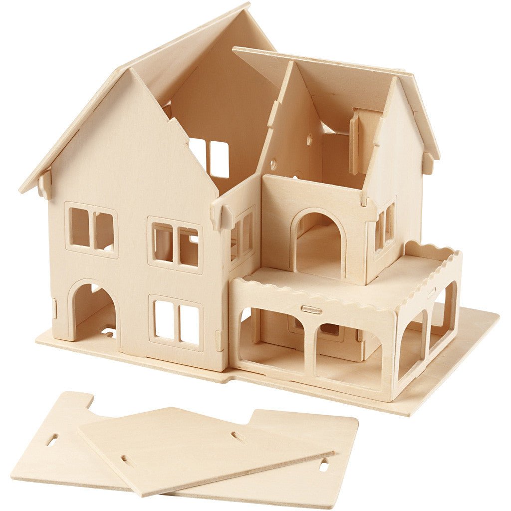 Plywood 3D Construction Kit Toys Children Decoration Crafts 22.5x16x17.5 cm - House With Veranda - Home - Crafts