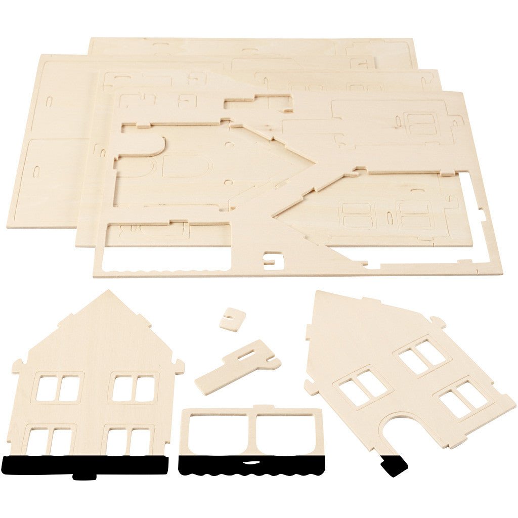 Plywood 3D Construction Kit Toys Children Decoration Crafts 22.5x16x17.5 cm - House With Veranda - Home - Crafts