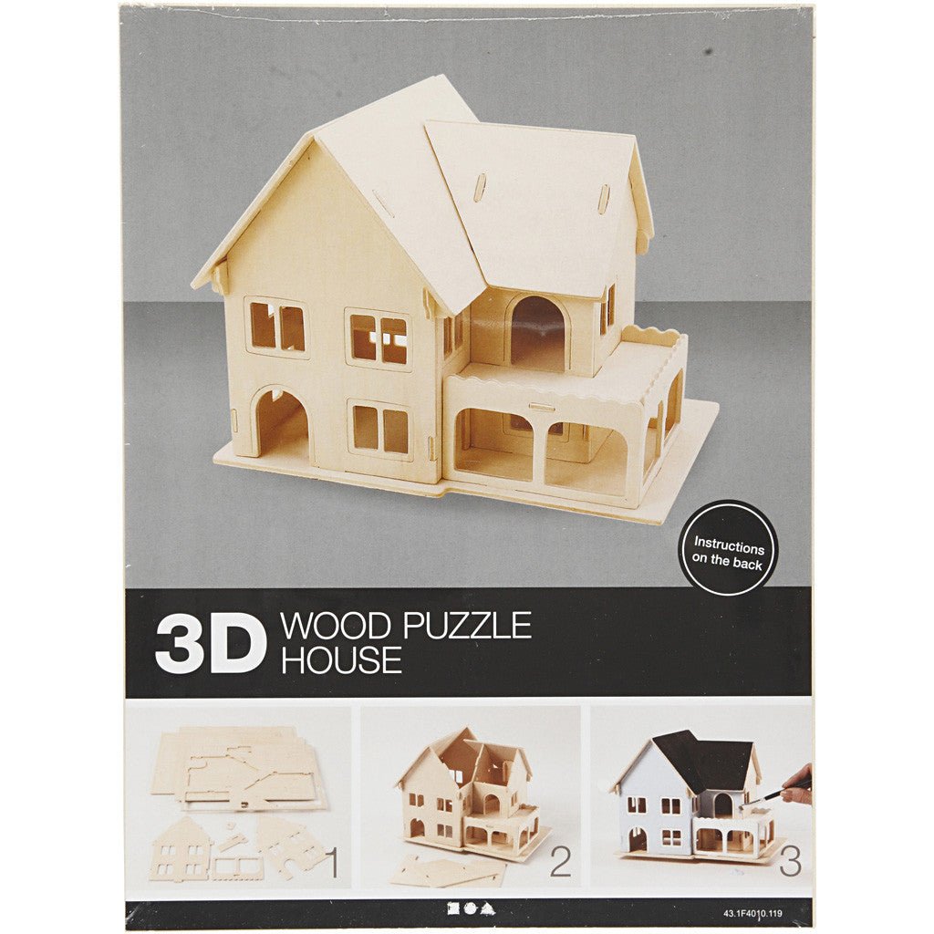 Plywood 3D Construction Kit Toys Children Decoration Crafts 22.5x16x17.5 cm - House With Veranda - Home - Crafts
