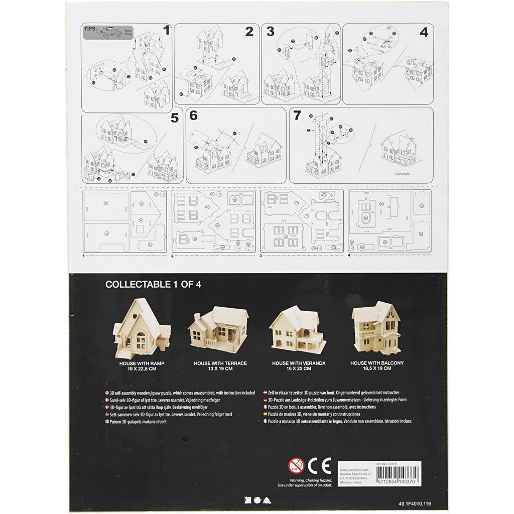 Plywood 3D Construction Kit Toys Children Decoration Crafts 22.5x16x17.5 cm - House With Veranda - Home - Crafts