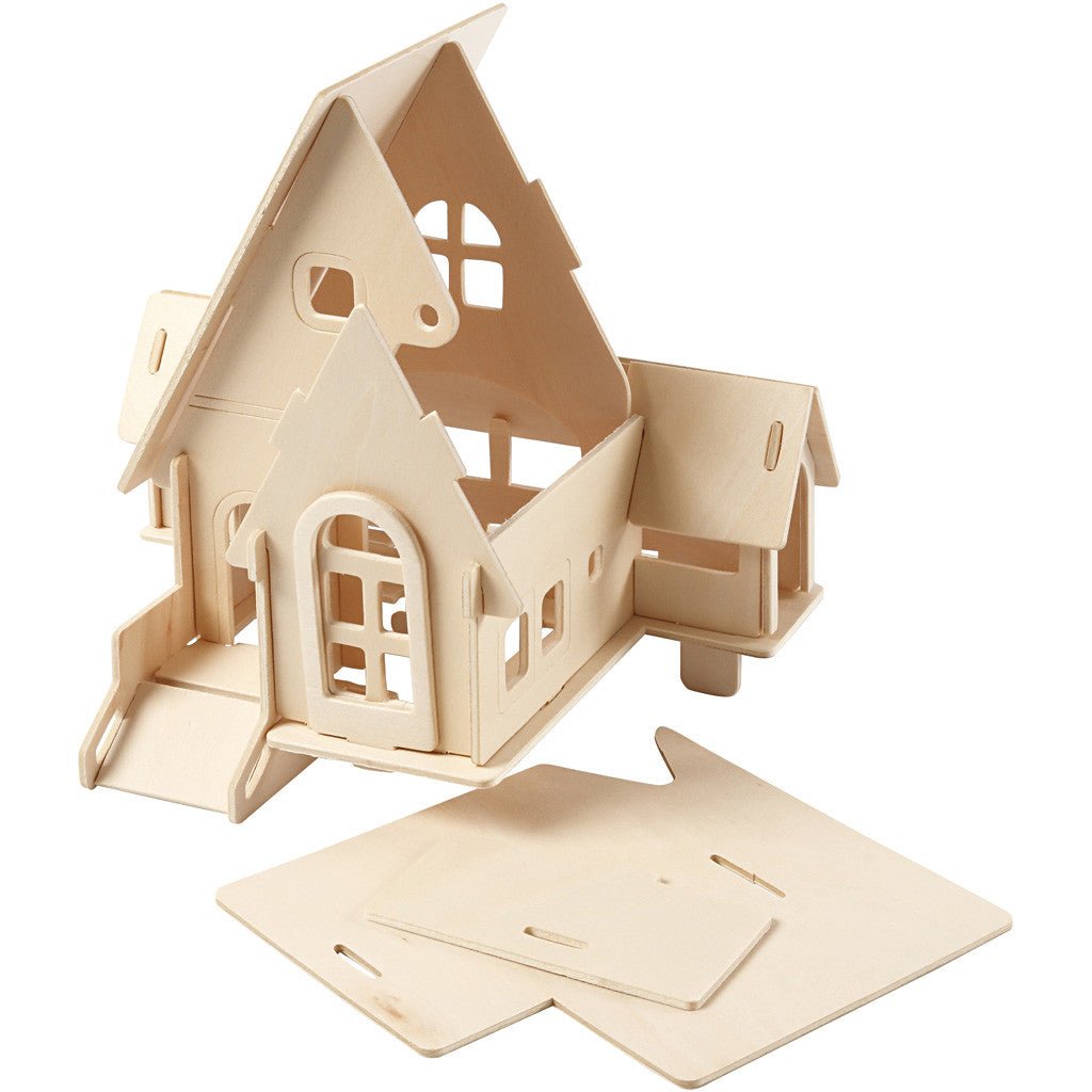 Plywood 3D Construction Kit Toys Children Decoration Crafts 22.5x17.5x20.5 cm - House With Ramp - Home - Crafts