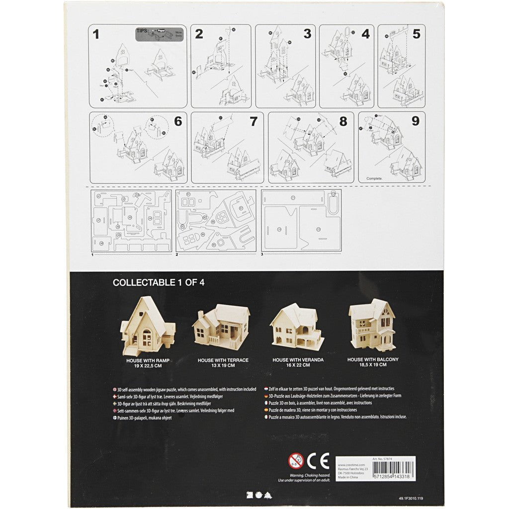 Plywood 3D Construction Kit Toys Children Decoration Crafts 22.5x17.5x20.5 cm - House With Ramp - Home - Crafts