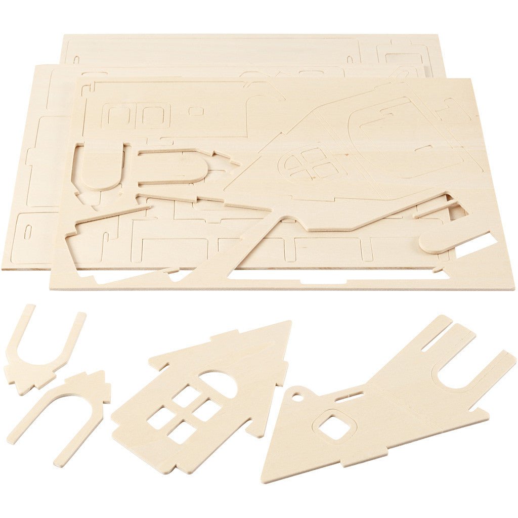 Plywood 3D Construction Kit Toys Children Decoration Crafts 22.5x17.5x20.5 cm - House With Ramp - Home - Crafts
