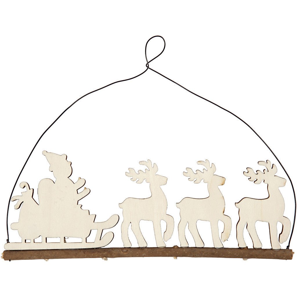 Plywood Cane With Reindeer With Metal Wire Hanging Christmas Decoration Crafts W: 22 cm - Home - Crafts