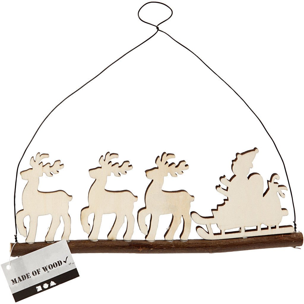 Plywood Cane With Reindeer With Metal Wire Hanging Christmas Decoration Crafts W: 22 cm - Home - Crafts