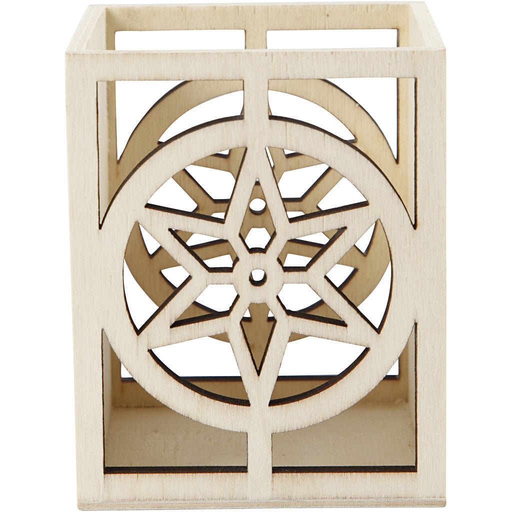 Plywood Square Shaped Lantern Pencil Holder With Star Motif Home Decoration Crafts 8x8x10 cm - Home - Crafts