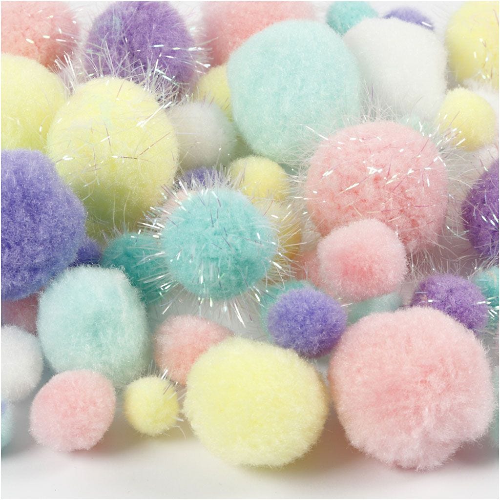 Pompoms Glitter Round Decoration 15-40mm Pastel Colours 400g Pack