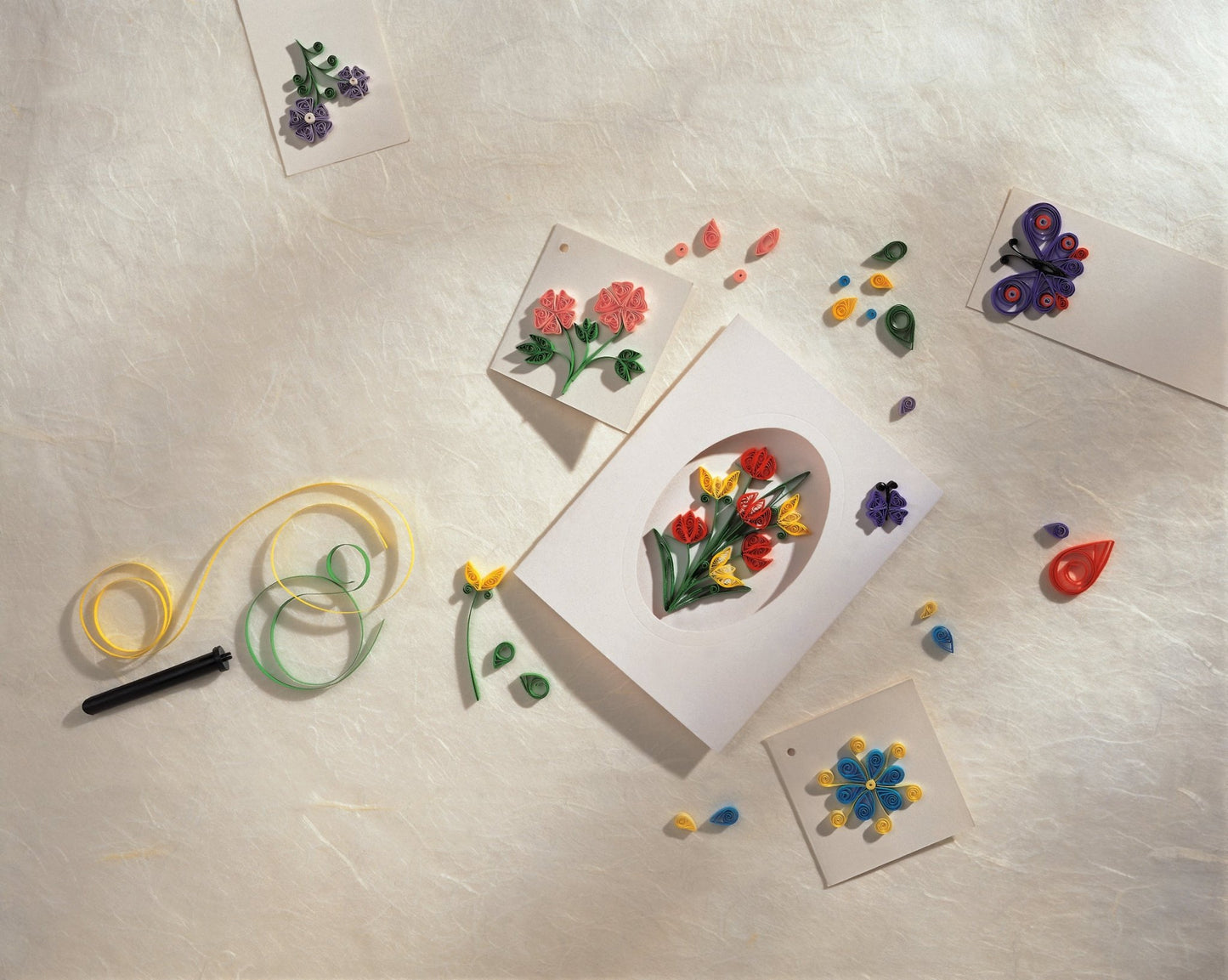 Quilling Craft Kit | Instructions Papers Tool Photo Mounts Adhesive Stick Gift Tags Bookmarks