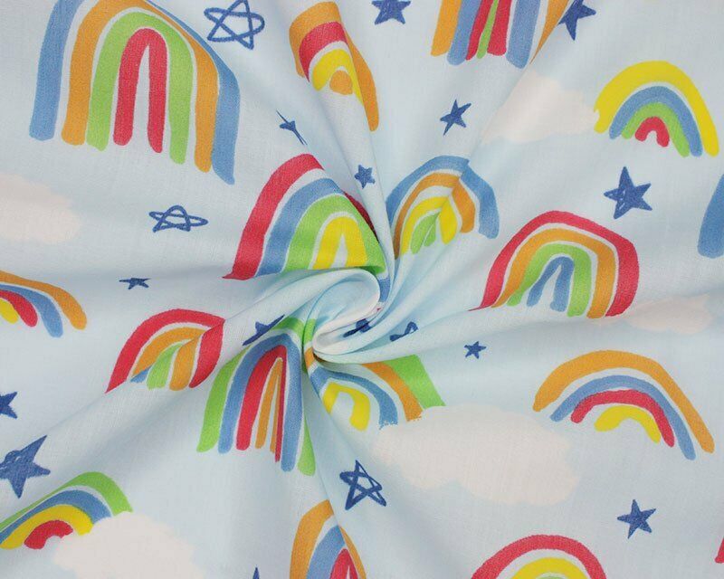Rainbow Drawing Sky Polycotton Children Fabric