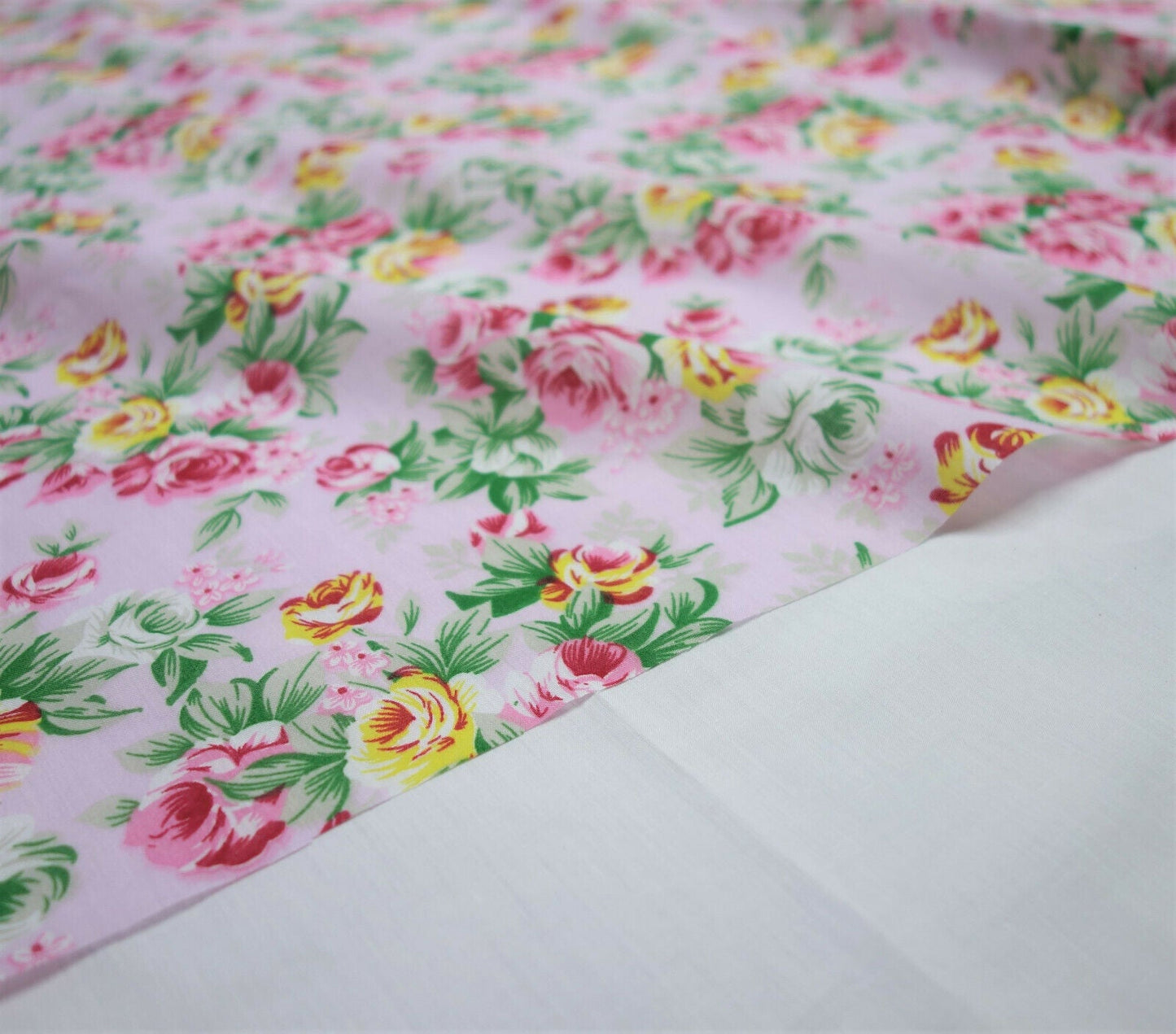 Rosie Pink Shabby Chic Polycotton Floral Fabric - Home - Crafts