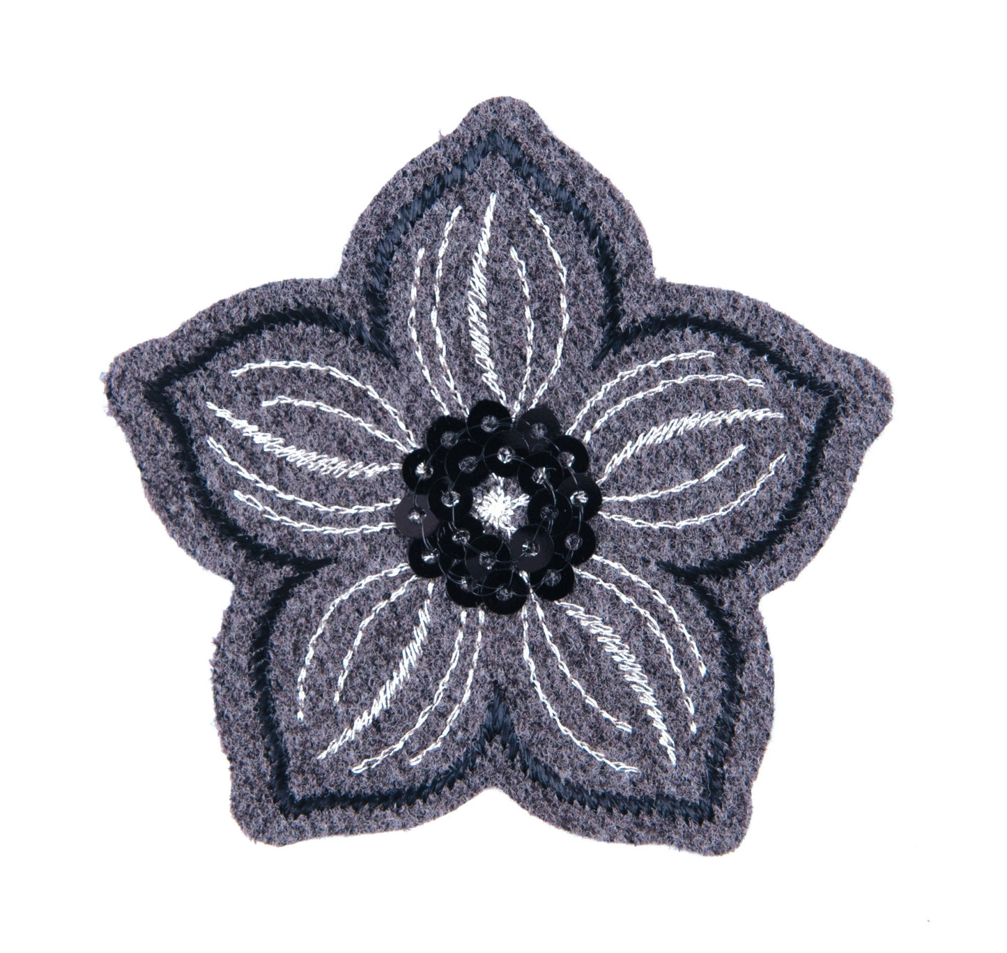 Sew On Motifs Lace Jeans Dresses Appliques Patches Craft 6cm - Grey Sequin Flower - Home - Crafts