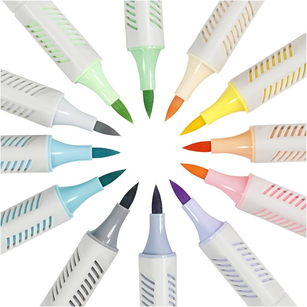 Sketch Marker Water Based Double Ended | Line 1+2+5mm Pastel Colours | 12Pc