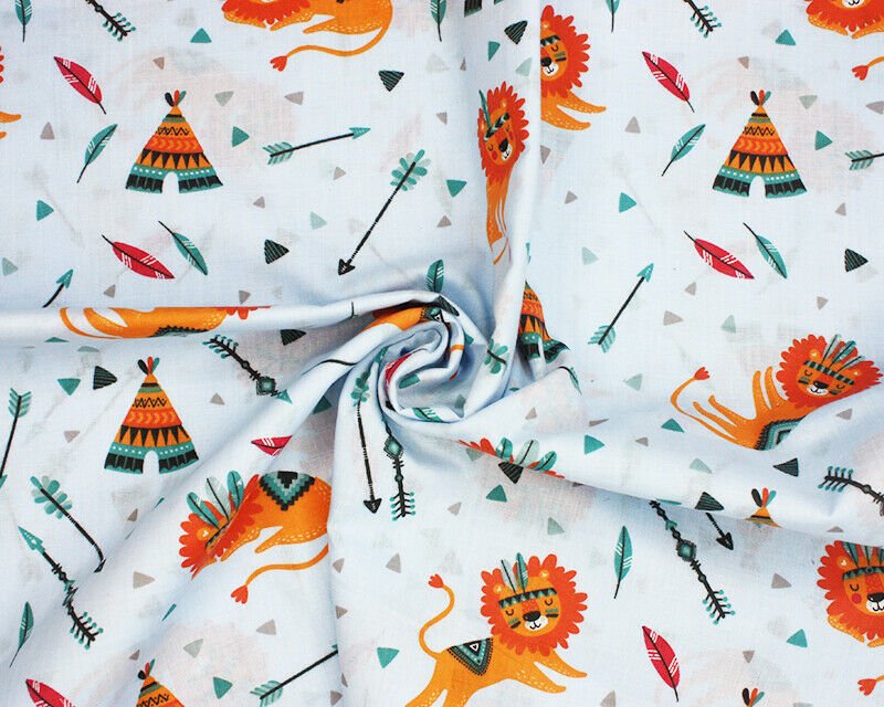 Sleeping Lions Pale Blue Polycotton Children Fabric Sold By Half A Metre