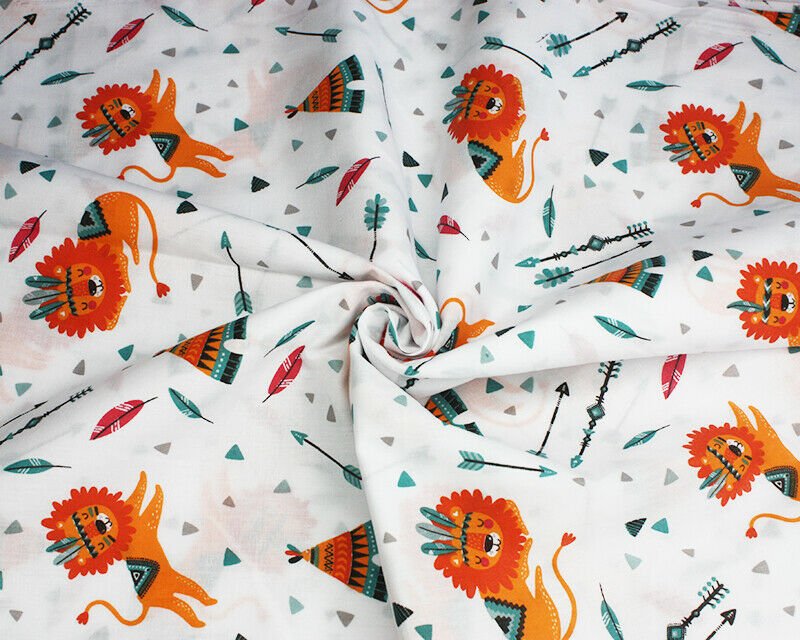 Sleeping Lions White Polycotton Children Fabric Sold By Half A Metre