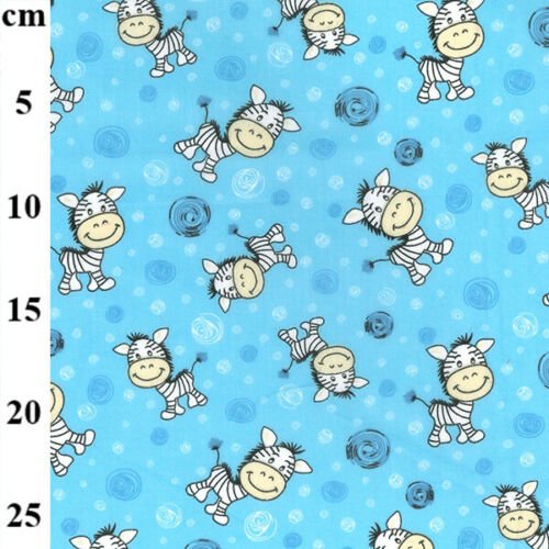 Smiling Zebra Blue Polycotton Children Fabric